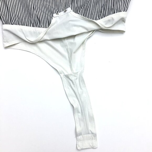 J. Crew Black White Stripe Shirt Stretch Tailored Perfect Bodysuit Long Sleeve 4 - Picture 4 of 9